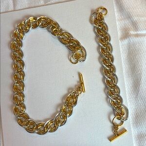 Premier designs, gold, and silver toned necklace, and bracelet set